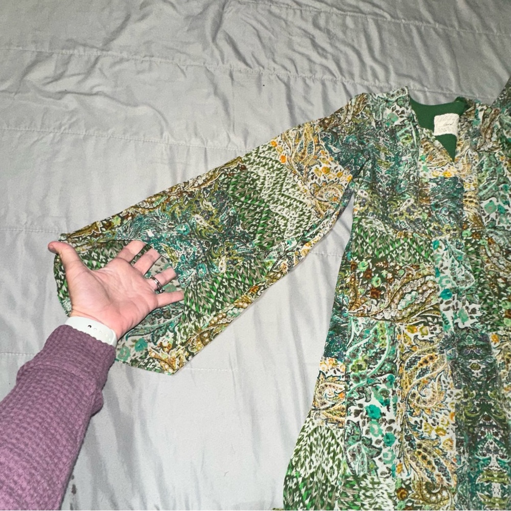 Anthropologie Floreat Amelie Paisley 100% Silk Bell Sleeve Swing Dress Sz 2 BOHO - Picture 13 of 15